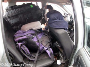 Field trips are busy. Gear takes up much of the room in the field vehicles.