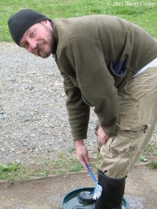 At the end of each field day, gear is cleaned off with bleach.