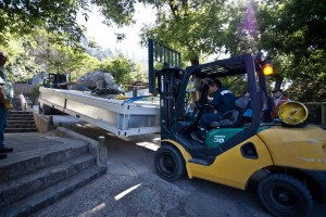 Forklifts were used to carry the PMODS up the narrow pathways of the zoo